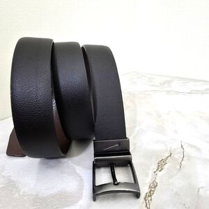 NIKE mens 40 Feather Edge Reversible Buckle Belt Pebbled Leather Black Brown
